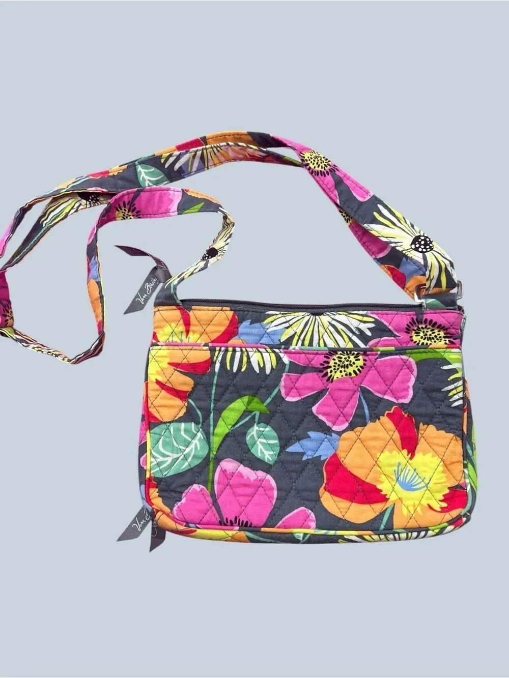 Vera Bradley Jazzy Blooms Gray Floral Quilted Crossbody Bag